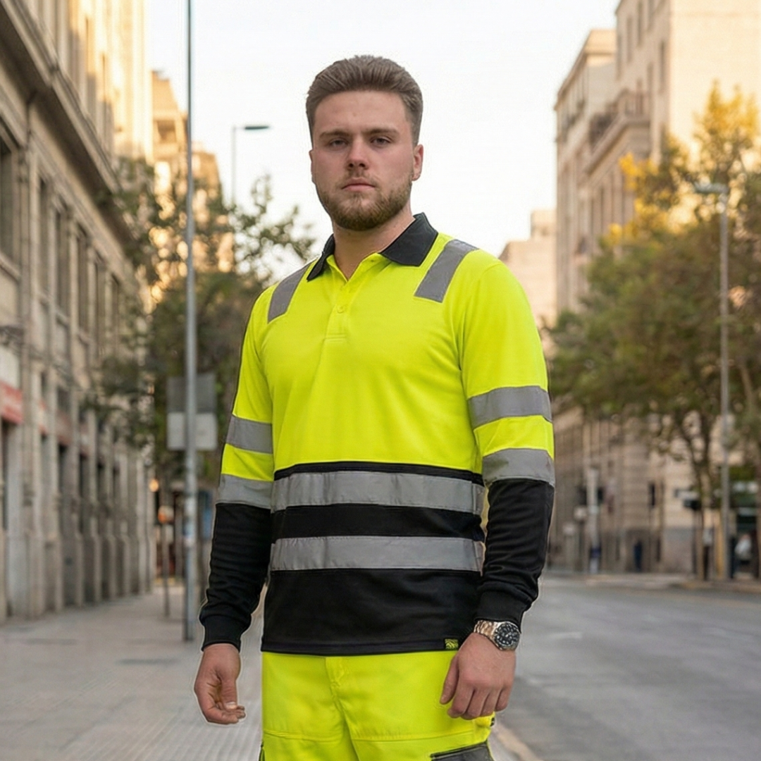 Polera Polo Hibrida Hi-Vis Bi Color Manga Larga Hombre